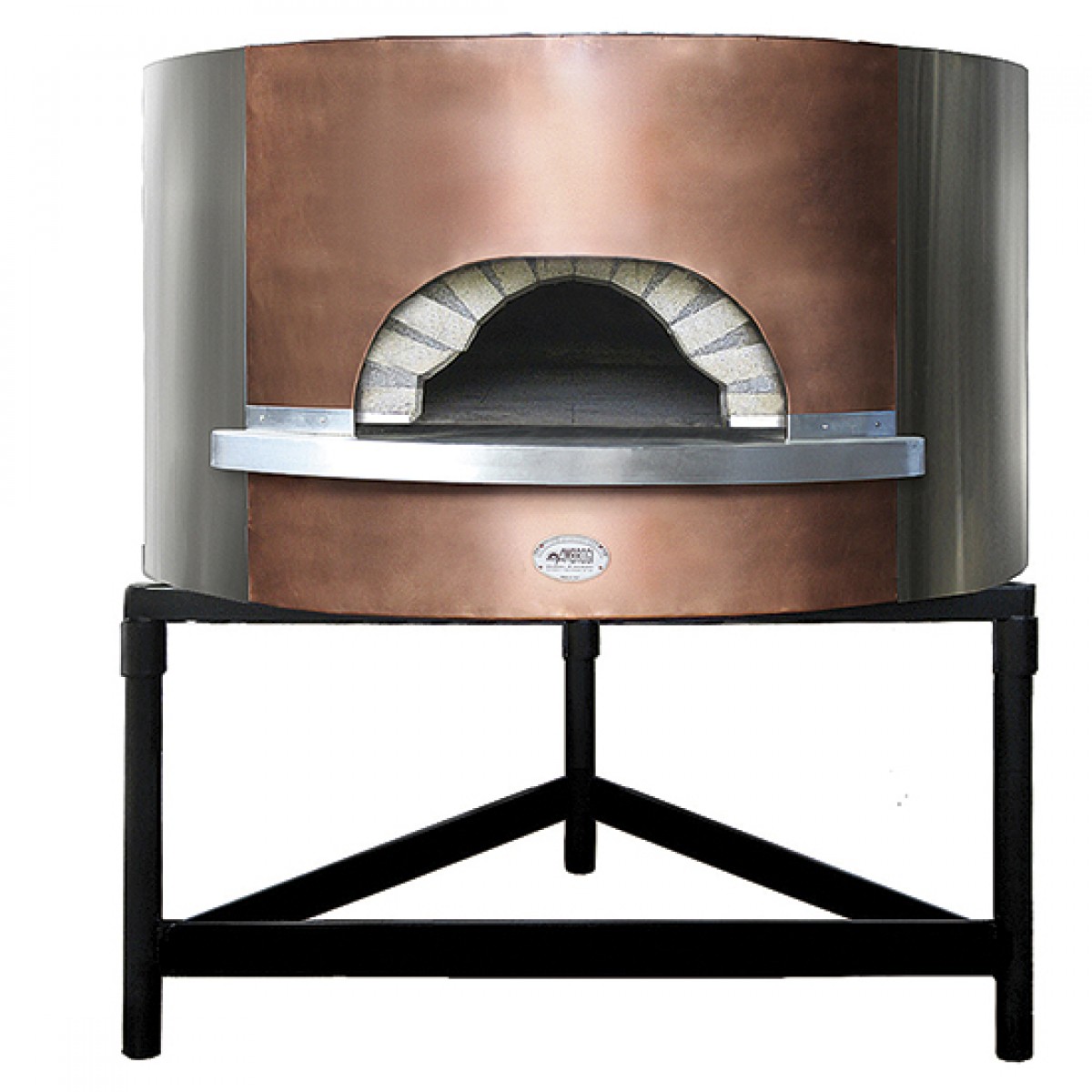 Forno pizza a legna coibentato, facciata in rame/acciao inox, platea ø 154  cm, capacità 10/