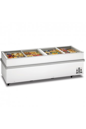 Isola congelatore professionale a pozzo supermercato con coperchio scorrevoli in vetro, 805 lt. temp.-18°C/-28°C