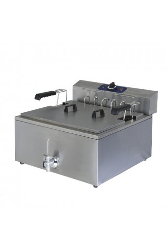 Friggitrice elettrica professionale per pasticceria, cap. 25 Lt. con rubinetto di scarico.