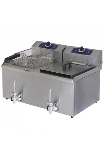 Friggitrice elettrica professionale da banco, cap. olio 10+10Lt. con rubinetto di scarico.