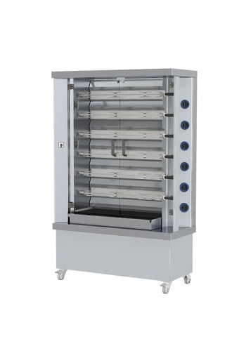 Girarrosto elettrico professionale verticali ad asta con illuminazione interna,6 spiedi per 30 polli