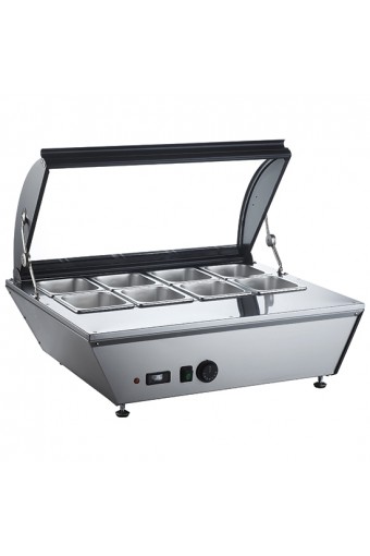 Vetrina calda da banco, professionale cap. 8x GN1/6