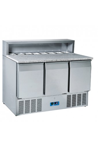 Banco preparazione refrigerato tre porte gn 1/1, piano lavoro granito cap. 8 gn 1/6 x ingredienti