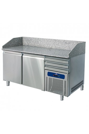 banco pizza con 3 cassetti portapalline , 2 vani refrigerate per inserimento teglie  600x400 mm,