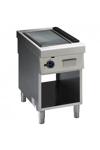 fry top a gas su base aperta, piastra cromata rigata