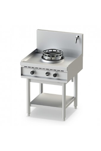 piano di cottura wok a gas con ripiano, 1 fuoco, 1 rubinetto acqua