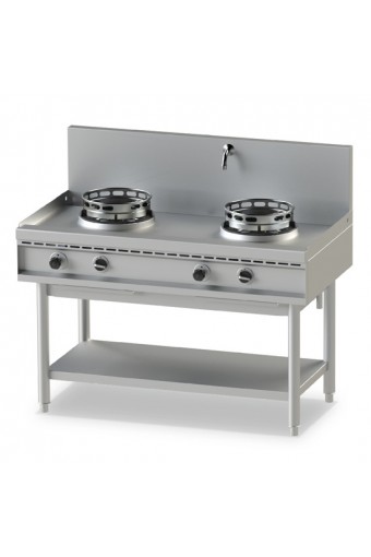 piano di cottura wok a gas con ripiano, 2 fuochi, 1 rubinetto acqua