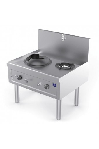 Piano di cottura wok a gas con 1 fuoco da 27,5 kW + 1 bruciatore zuppe 9,2 kW, 1 rubinetto acqua