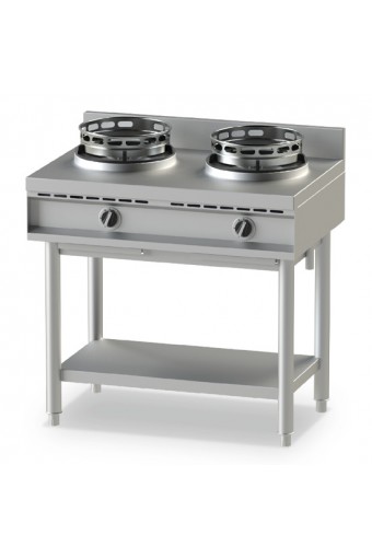 piano di cottura wok a gas con ripiano, 2 fuochi