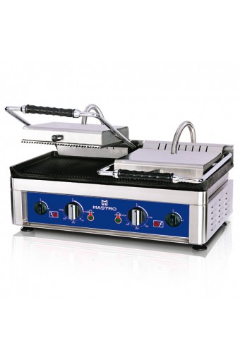 Griglia a contatto con piastre in ghisa rigate, piastra inferiore 530x250 mm