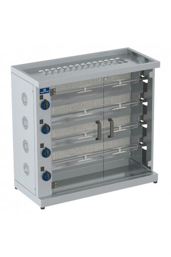 Girarrosto a gas con illuminazione, 4 spiedi per 20/24 polli