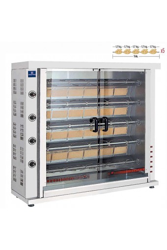 Girarrosto a gas con illuminazione, 5 spiedi per 20-25 polli