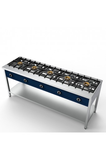 Piano di cottura per pancake con 5 bruciatori da 8 kW ciascuno