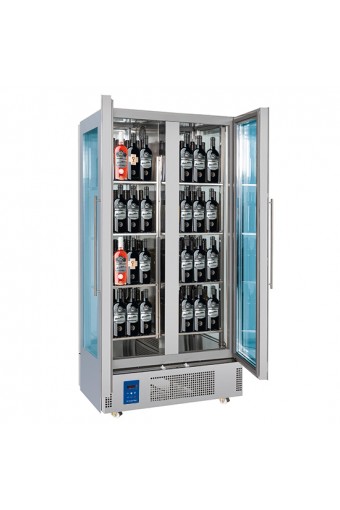 Espositore refrigerato per vini a parete per 128 bottiglie con 2 porte, +4°/+14°C