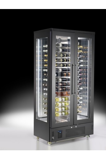 Espositore refrigerato per vini a isola per 112 bottiglie con 4 porte, +4°/+14°C