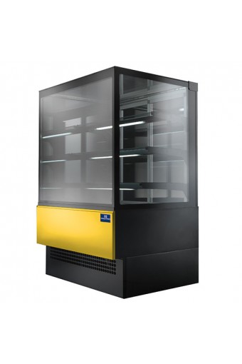 Espositore professionale refrigerato per pasticceria / gastronomia, ventilato con 3 ripiani e vetro retto, +0°/+2°C, l=900 mm