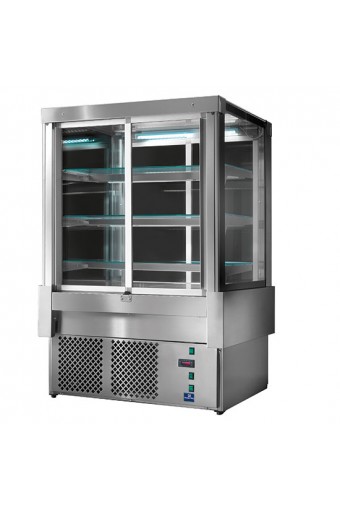 Espositore refrigerato ventilato con 4 porte e 3 ripiani, +3°/+5°C, l=1200 mm - RAL9005