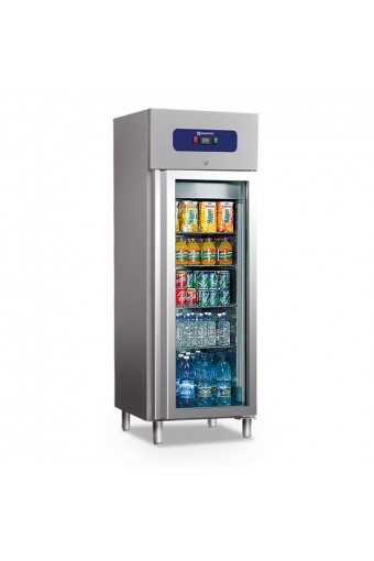 Frigorifero da 400 litri in inox con porta in vetro, 460x485 mm, -2°/+8°C