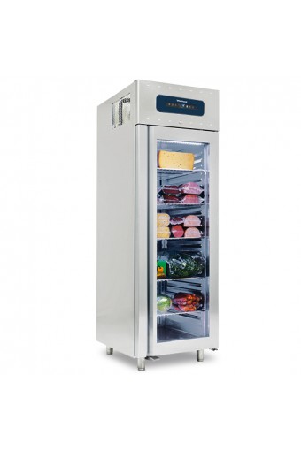 Frigorifero da 700 litri in inox GN 2/1 con porta in vetro, -2°/+8°C