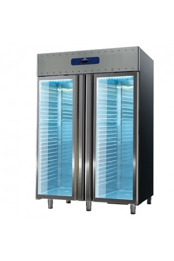 Congelatore da 1400 litri in inox con porte a vetro, GN 2/1, -10°/-25°C, 85 mm isolamento