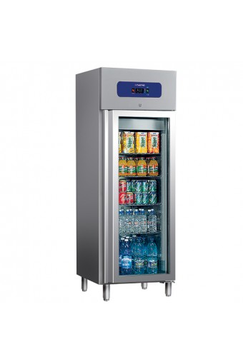 Congelatore da 400 litri in inox con porta in vetro, 460x485 mm, -10°/-18°C