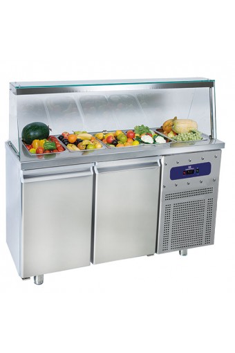 Saladette a 2 porte GN 1/1 con struttura in vetro, 4x GN 1/1 h=150 mm, -2°/+8°C Saladette a 2 porte GN 1/1 con struttura in vetro, 4x GN 1/1 h=150 mm, -2°/+8°C