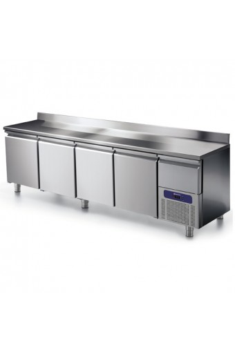 Tavolo refrigerato 4 porte GN 1/1 con alzatina e cassetto refrigerato su vano motore, -2 °/+8 °C