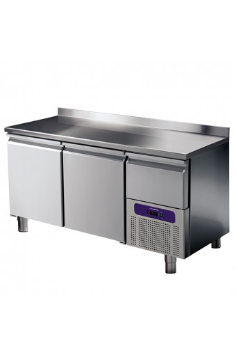 Tavolo refrigerato professionale 2 porte GN 1/1 con alzatina e cassetto refrigerato su vano motore, -2 °/+8 °C