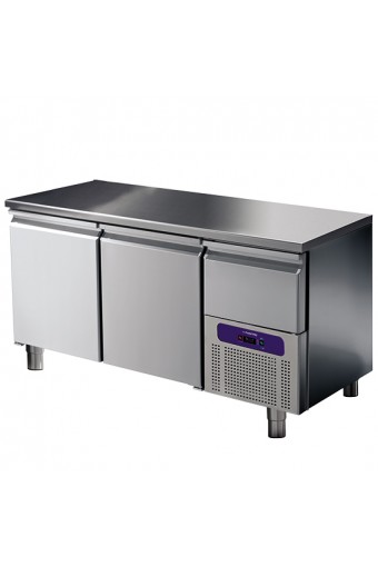 Tavolo refrigerato professionale 2 porte GN 1/1 con cassetto refrigerato su vano motore, -2 °/+8 °C
