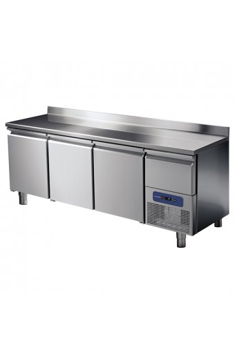 Tavolo refrigerato professionale 3 porte GN 1/1 con alzatina e cassetto refrigerato su vano motore, -2 °/+8 °C