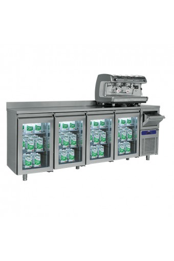 Retrobanco refrigerato  temp. -2°/+8°Ca 4  porte in vetro GN1/1 con tramoggia battifondi caffè , 