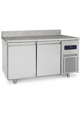 Tavolo freezer per pasticceria a 2 porte 600x400 mm con piano in granito con alzatina, -10°/-25°C