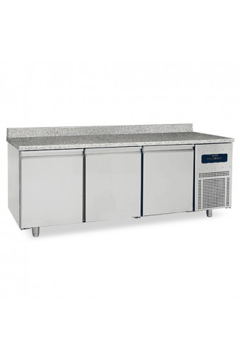 Tavolo freezer per pasticceria a 3 porte 600x400 mm con piano in granito con alzatina, -10°/-25°C