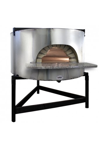 Forno pizza a legna con facciata in acciao inox, platea ø 145 cm, capacità 8/10 pizze