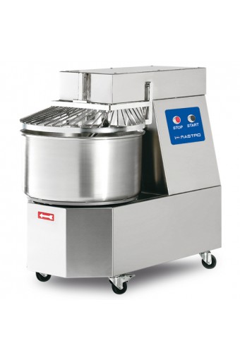 Impastatrice a spirale su ruote, 20 kg/24 litri, 1 velocità, versione in acciaio inox, 400V