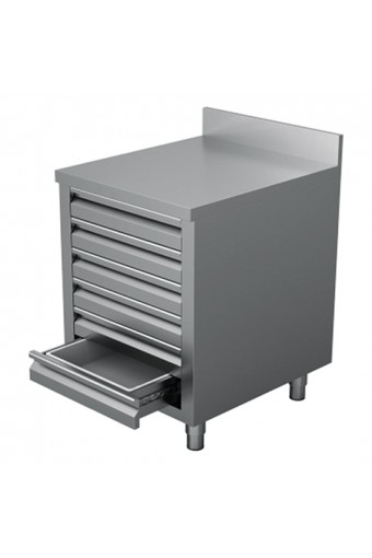 Cassettiera con 6 cassetti EN 600x400 mm, con alzatina (senza cassette in plastica)