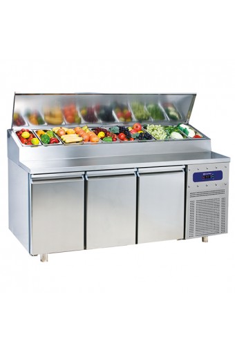 tavolo di preparazione refrigerato a 3 porte GN 1/1, 10x GN 1/3 h=150 mm, -2°/+8°C