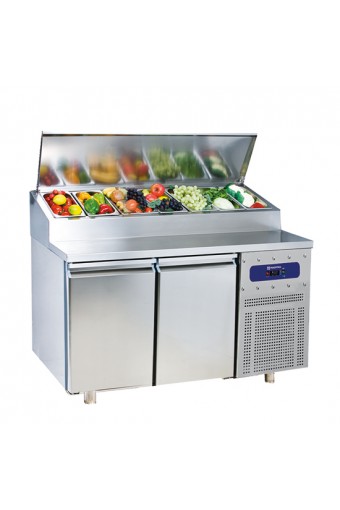 Tavolo preparazione professionale refrigerato a 2 porte gn 1/1, capacità 7 X GN 1/3 max. 150mm, -2°/+8°C