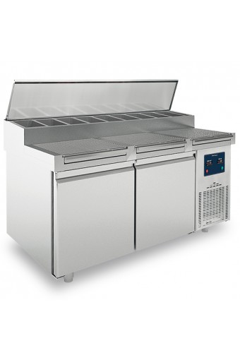 Tavolo di preparazione refrigerato 2 porte con piano grigliato e cassetti, 7x GN 1/3 + 1x GN 2/8