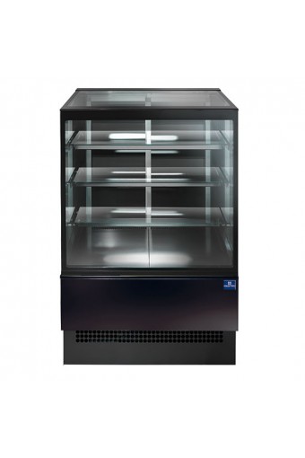Espositore caldo ventilato con 3 ripiani e vetro retto, l=1800 mm - RAL9005
