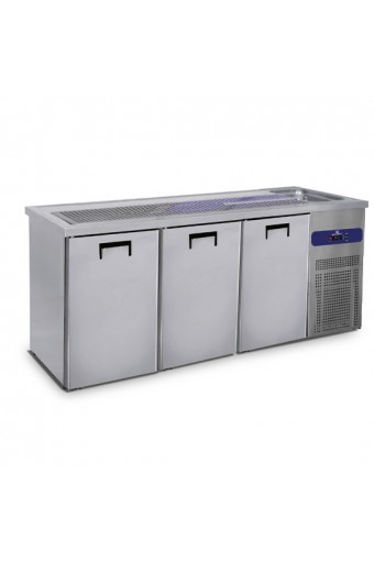 Banco bar  refrigerato con 1 Lavabo a sinistra e 3 porte per fusti birra da 50 litri