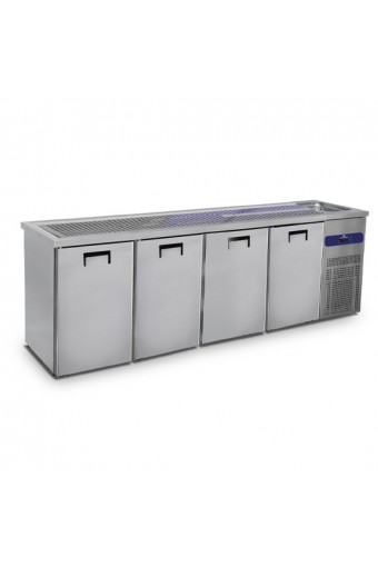 Banco bar  refrigerato con 1 Lavabo a sinistra e 4 porte per fusti birra da 50 litri