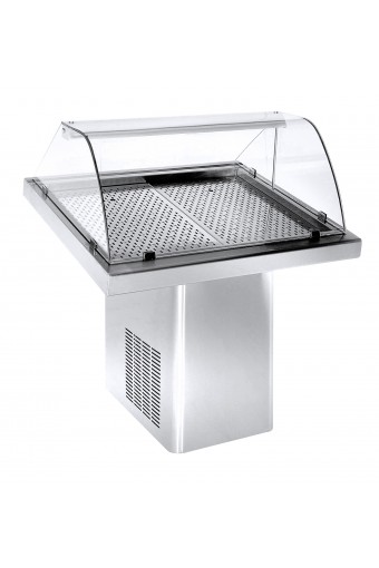 Banco pesce refrigerato statico con vetro curvo e chiusura posteriore, 1000 mm