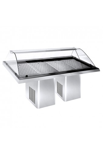 Banco pesce refrigerato statico con vetro curvo e chiusura posteriore, 2320 mm