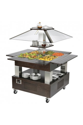buffet bagnomaria a isola, 4x GN 1/1 h=150 mm, cappa non abbassabile