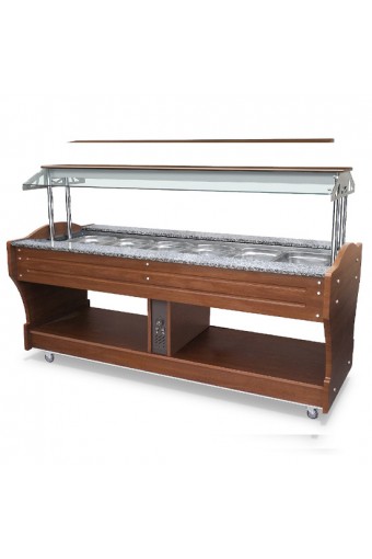Buffet professionale a isola caldo a bagnomaria capacità vasca per 6x gn 1/1 altezza massima =150 mm