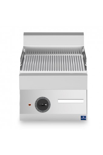 Fry top elettrico da banco, piastra cromata rigata
