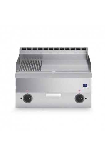 Fry top elettrico da banco, piastra cromata 1/3 rigata e 2/3 liscia