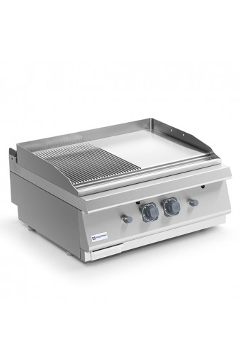 Fry-top a gas da banco, piastra 1/2 liscia e 1/2 rigata