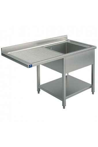 lavello su gambe per incasso lavastoviglie con ripiano, 1 vasca a destra, 1200x700 mm
